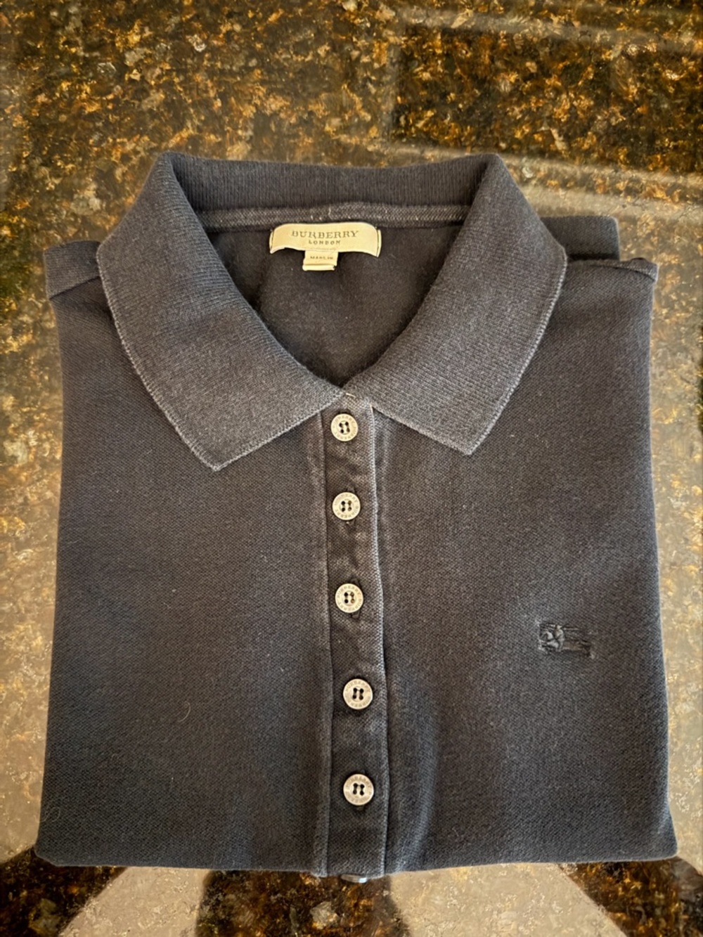 Burberry Black Short-Sleeve Polo with Patterned Placket - Picture 4 of 4